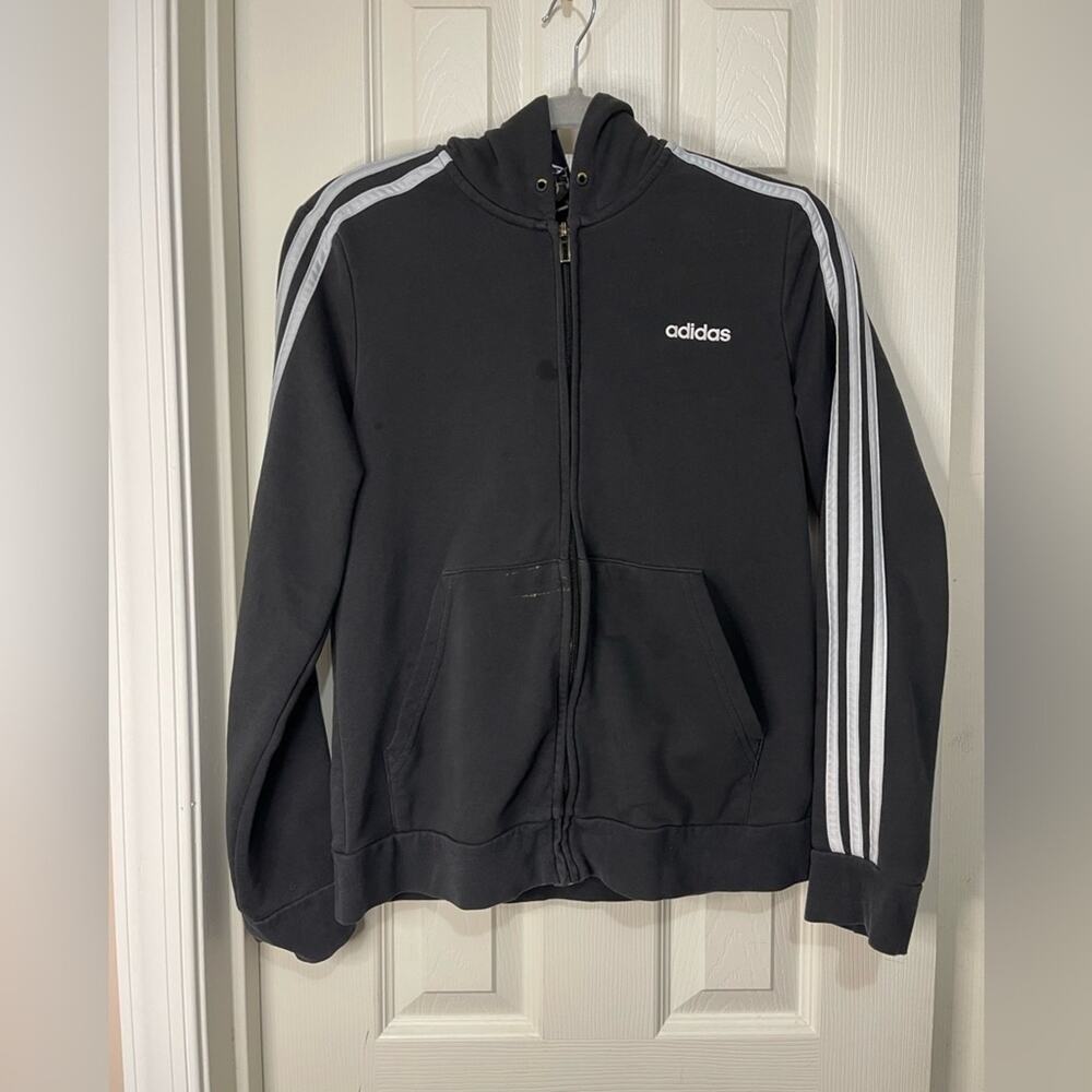 Adidas Black and White Full Zip Hoodie size Large Flawed
